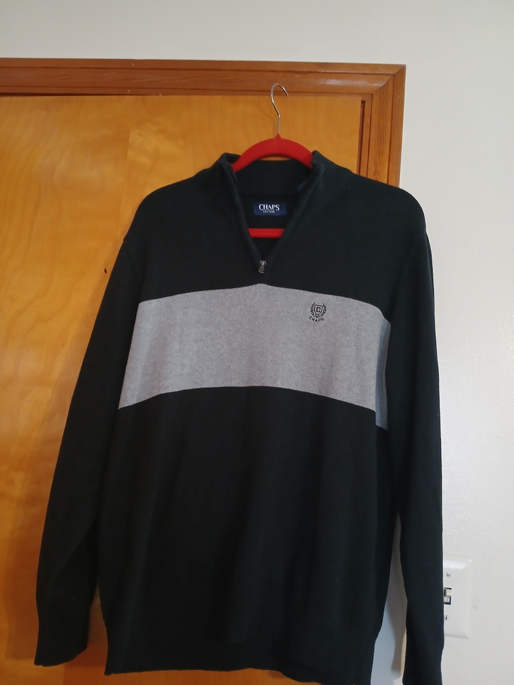 Chaps Quarter-Zip Sweater in Black and Gray